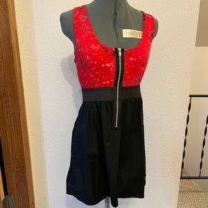 Red and black zipper front dress